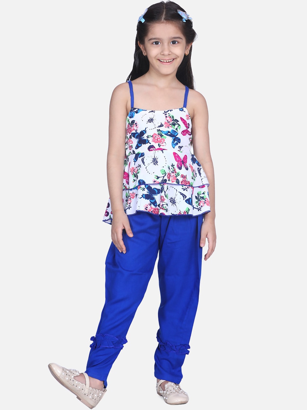 

Cutiekins Girls White & Blue Printed Top with Palazzos