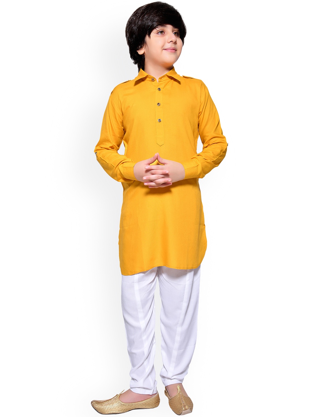 

Jeetethnics Boys Mustard Yellow Solid Kurta with Trousers