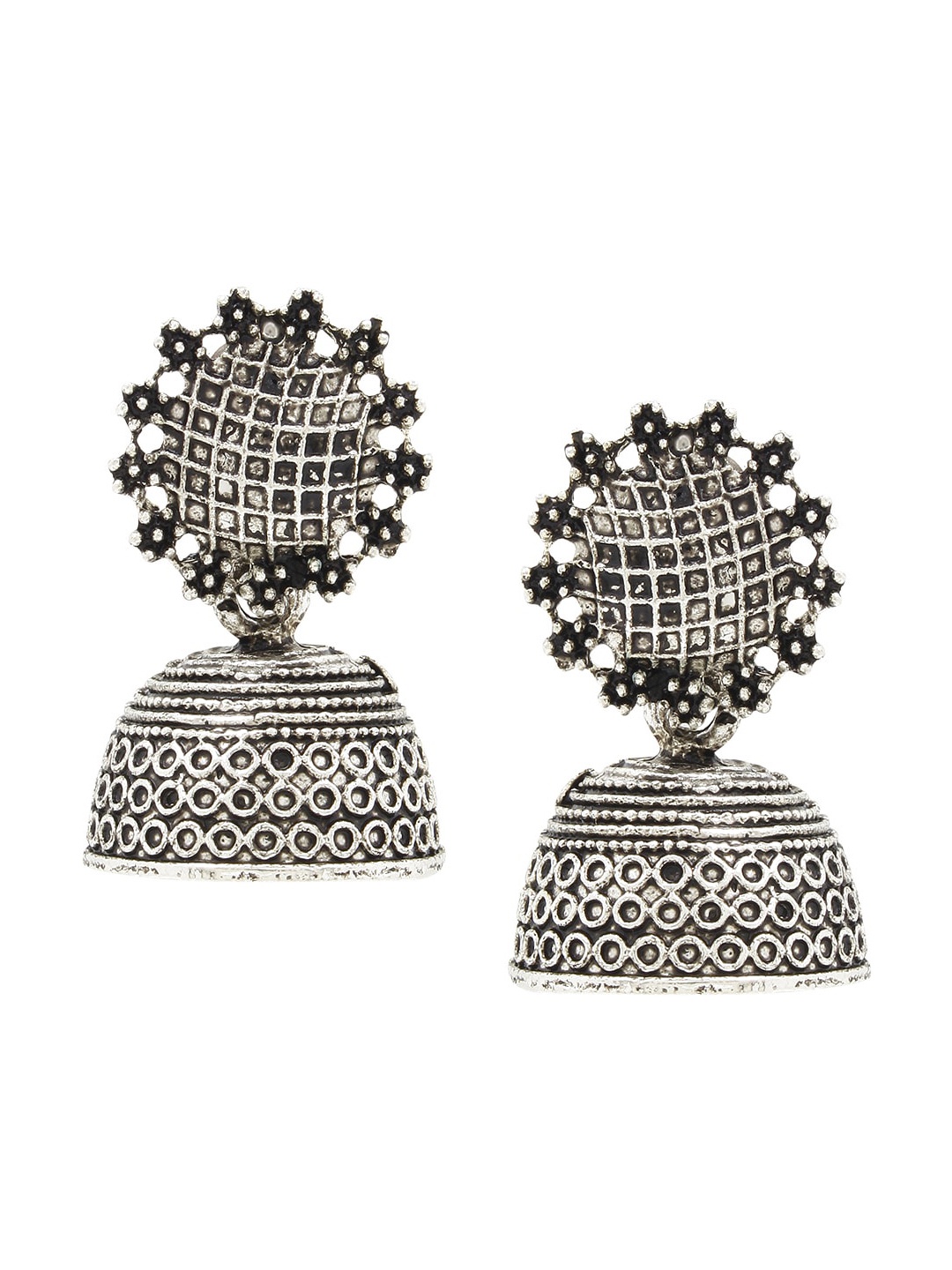 

SATCHEL Silver-Toned Contemporary Jhumkas