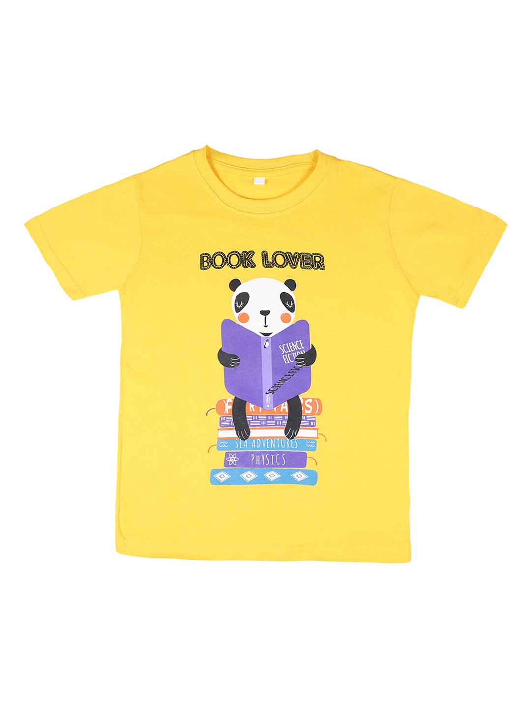 

OBOW Boys Yellow Purple Printed Round Neck Pure Cotton T-shirt