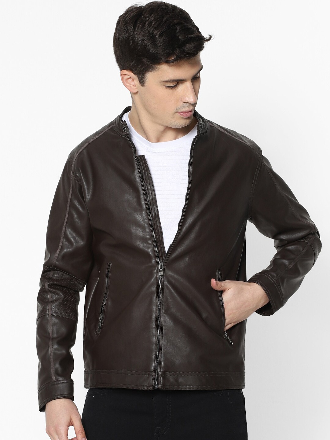 

Celio Men Brown Solid Biker Jacket