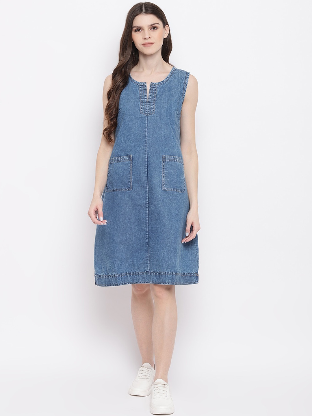 

Mayra Women Blue Solid Denim A-Line Dress