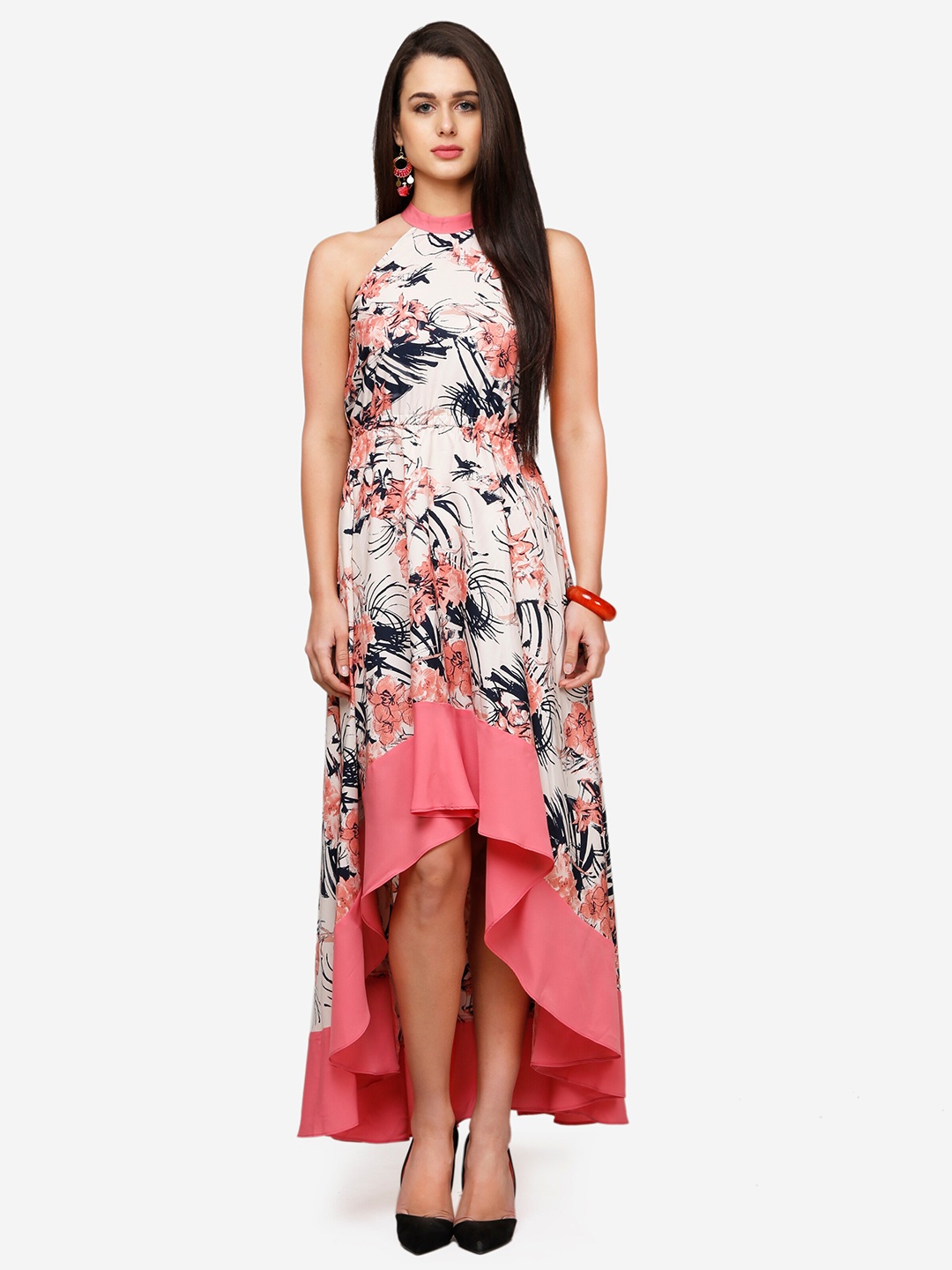 

V&M Women Peach-Coloured Printed Fit and Flare Dress