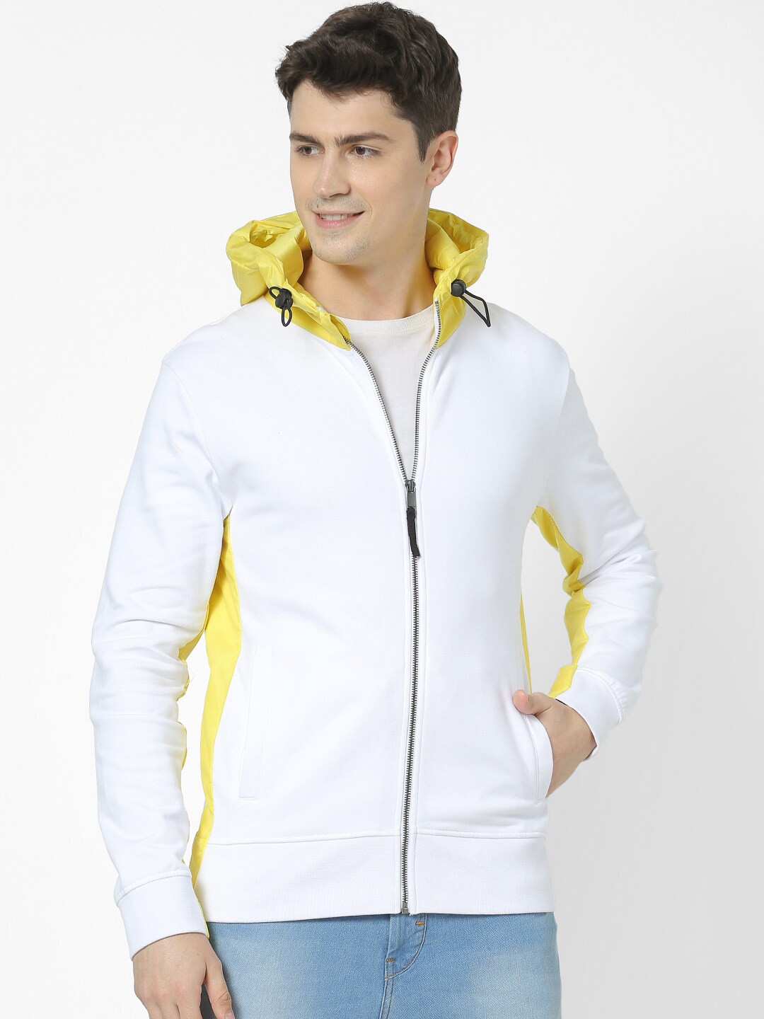 

Celio Men White Solid Hooded Sweatshirt