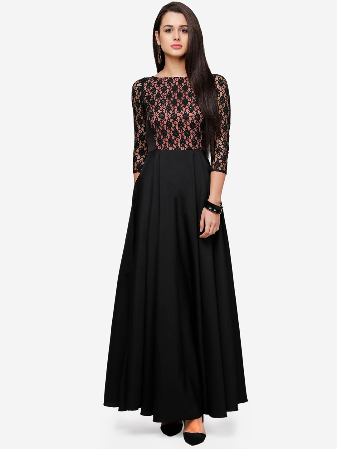 

V&M Women Black Self Design Maxi Dress