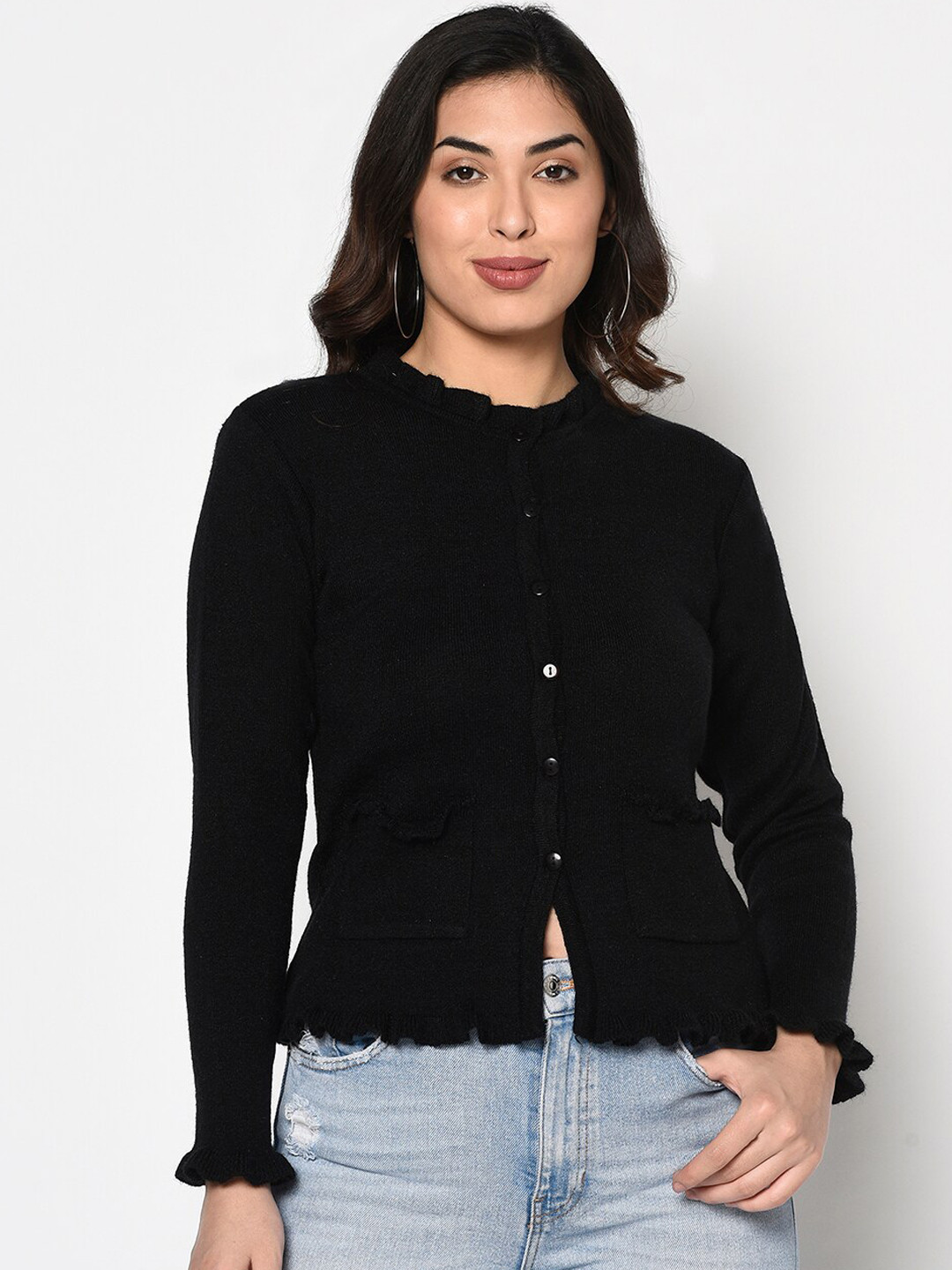 

FABNEST Women Black Solid Cardigan Sweater