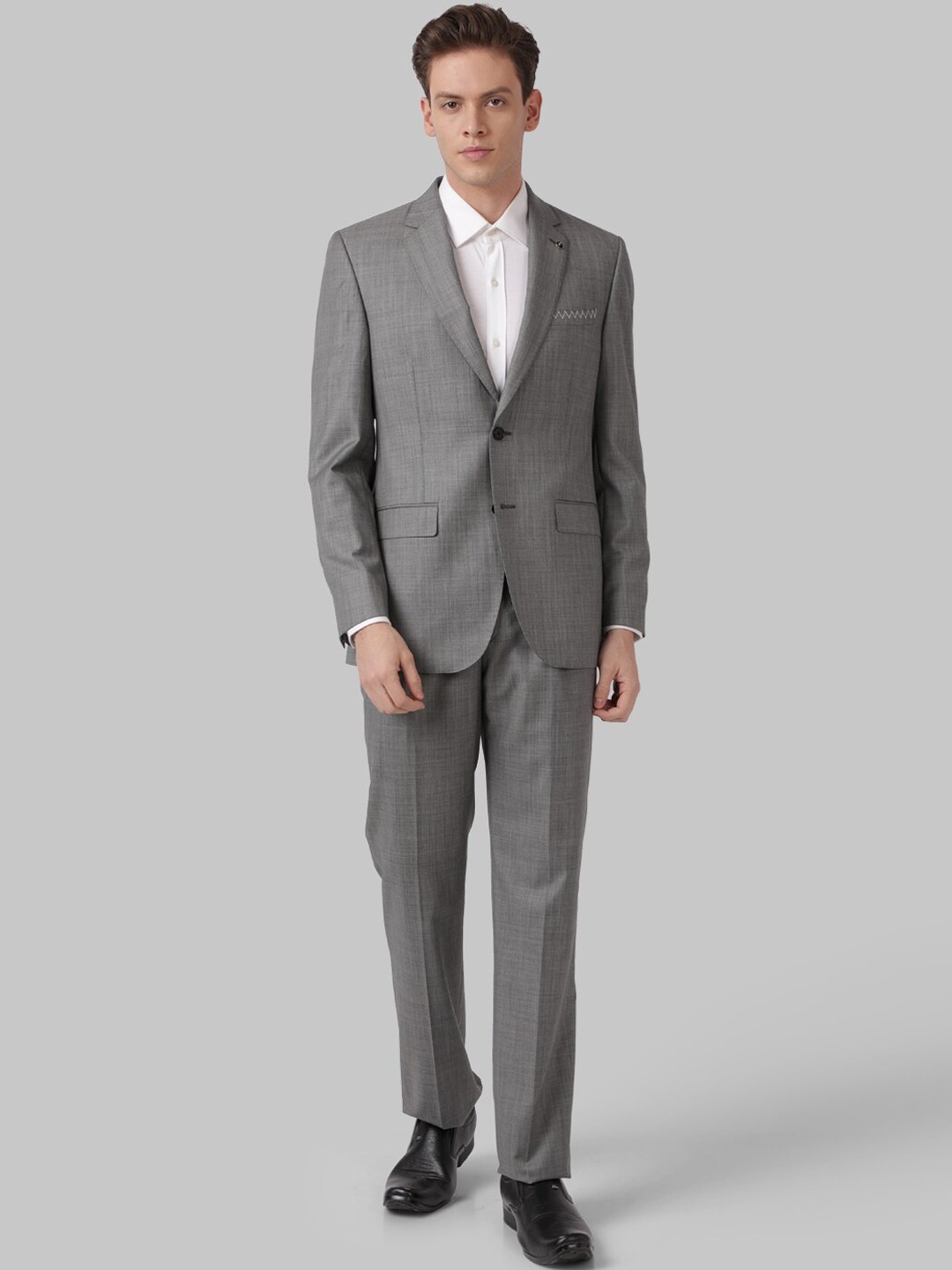 

Park Avenue Men Grey Self-Checked Single-Breasted Formal Suit