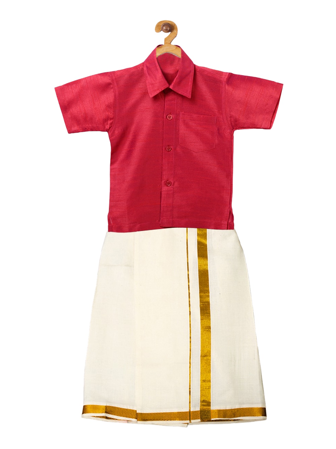 

Ridokidz Boys Maroon & Off-White Solid Shirt and Veshti