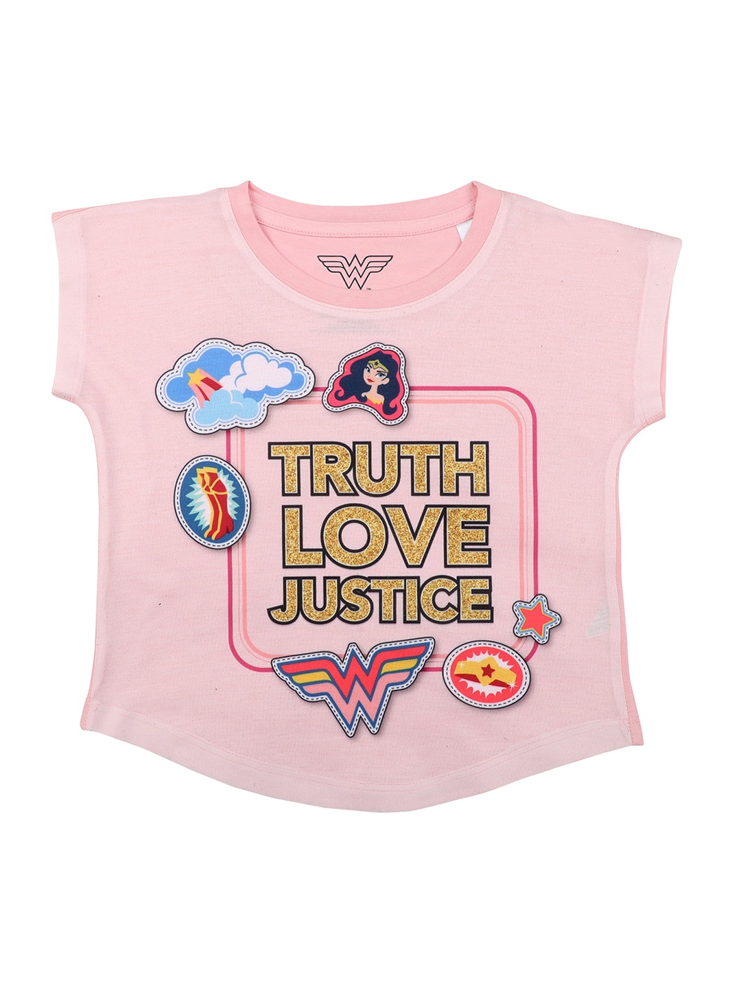 Wonder Woman Girls Pink Printed Top