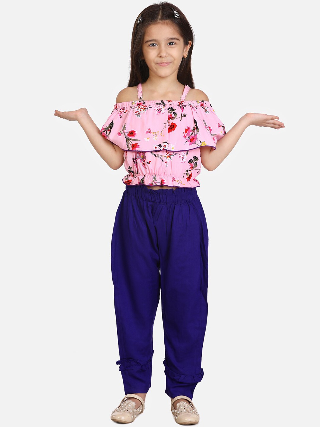 

Cutiekins Girls Pink & Blue Printed Top with Trousers