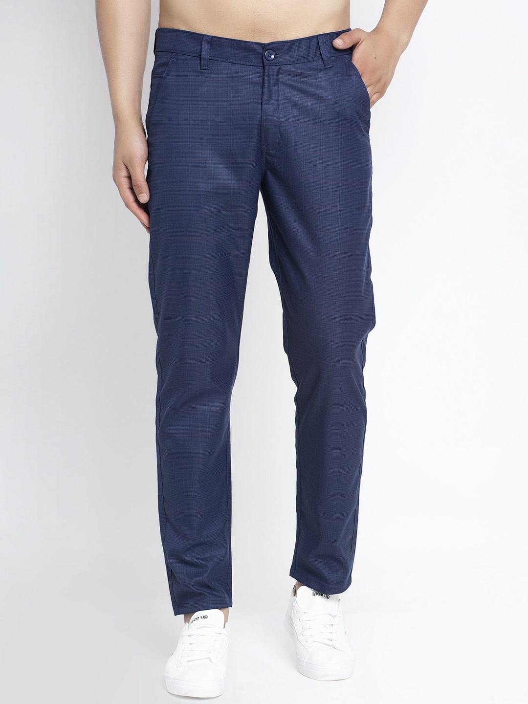 

JAINISH Men Blue Slim Fit Checked Chinos