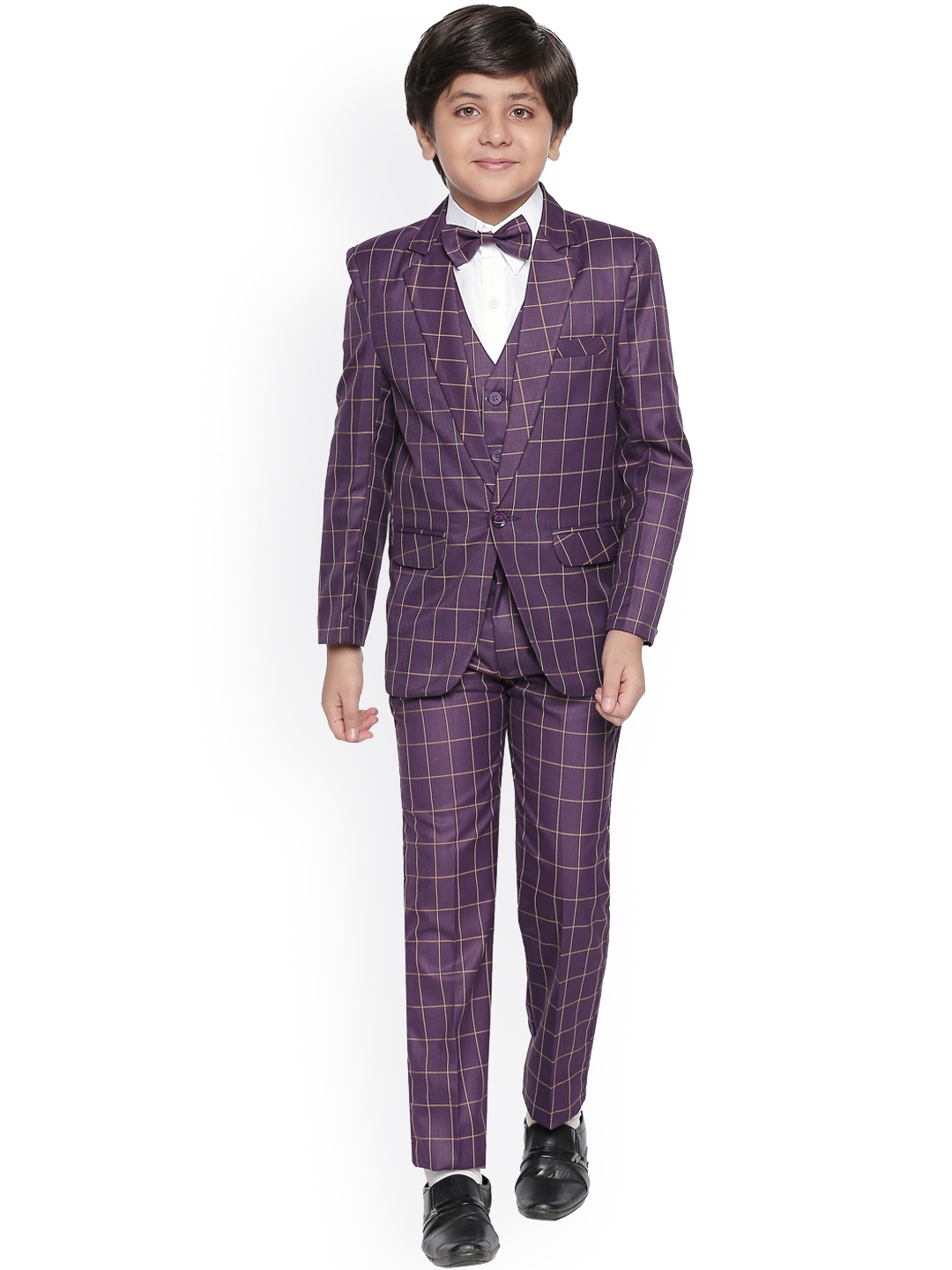 

Jeetethnics Boys Purple Checked 4 Piece Party Suit
