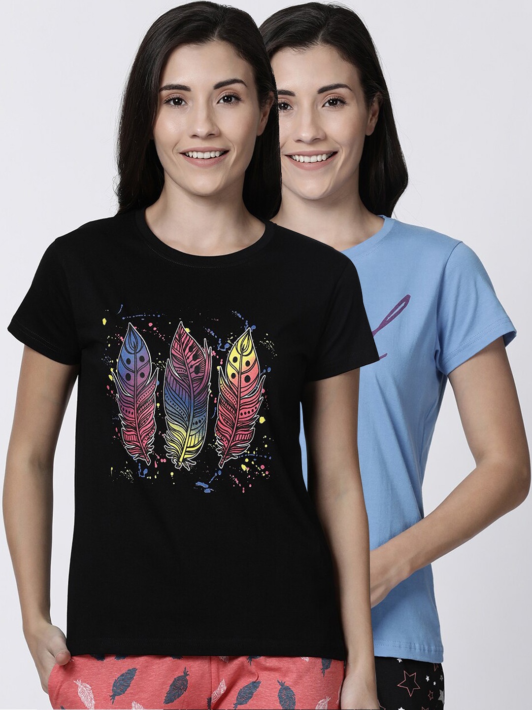 

Kryptic Women Pack of 2 Printed Lounge T-Shirts, Blue