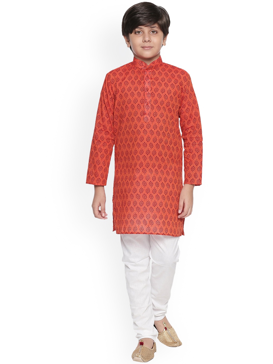 

Jeetethnics Boys Orange & White Printed Kurta with Pyjamas