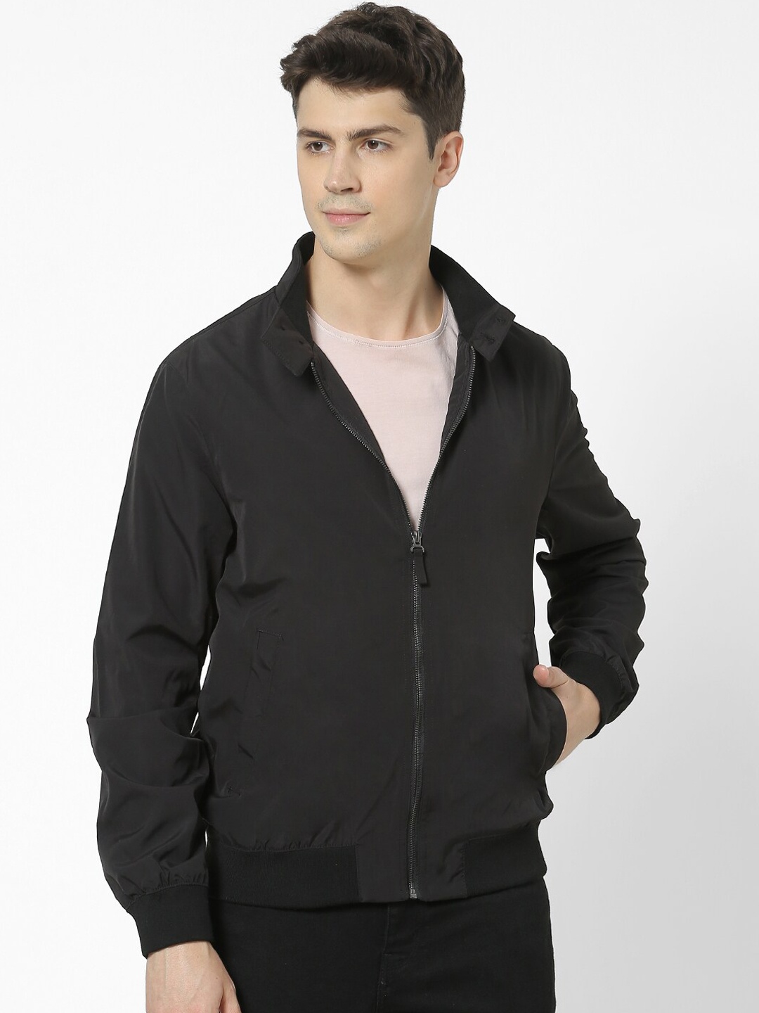 

Celio Men Black Solid Bomber Jacket
