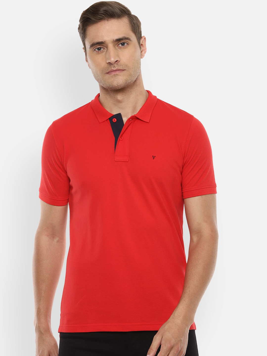 

Van Heusen Sport Men Red Solid Polo Collar Pure Cotton T-shirt