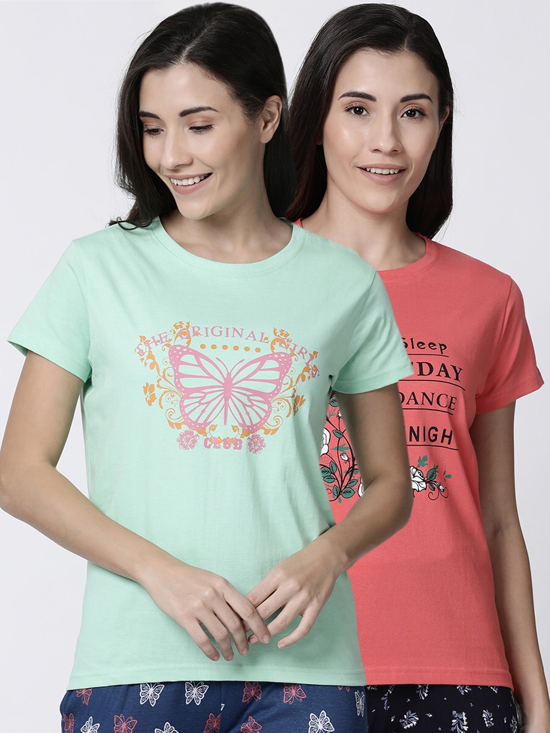 

Kryptic Women Pack of 2 Printed Lounge T-Shirts, Green