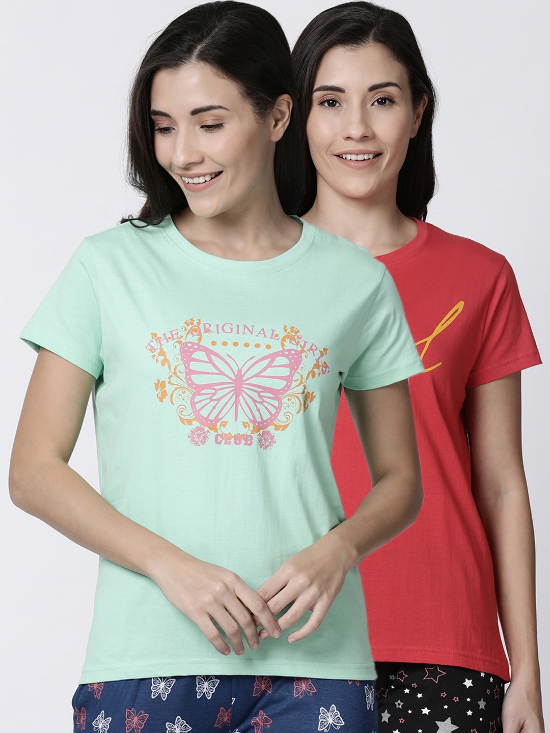 

Kryptic Women Pack Of 2 Printed Lounge T-Shirts, Green