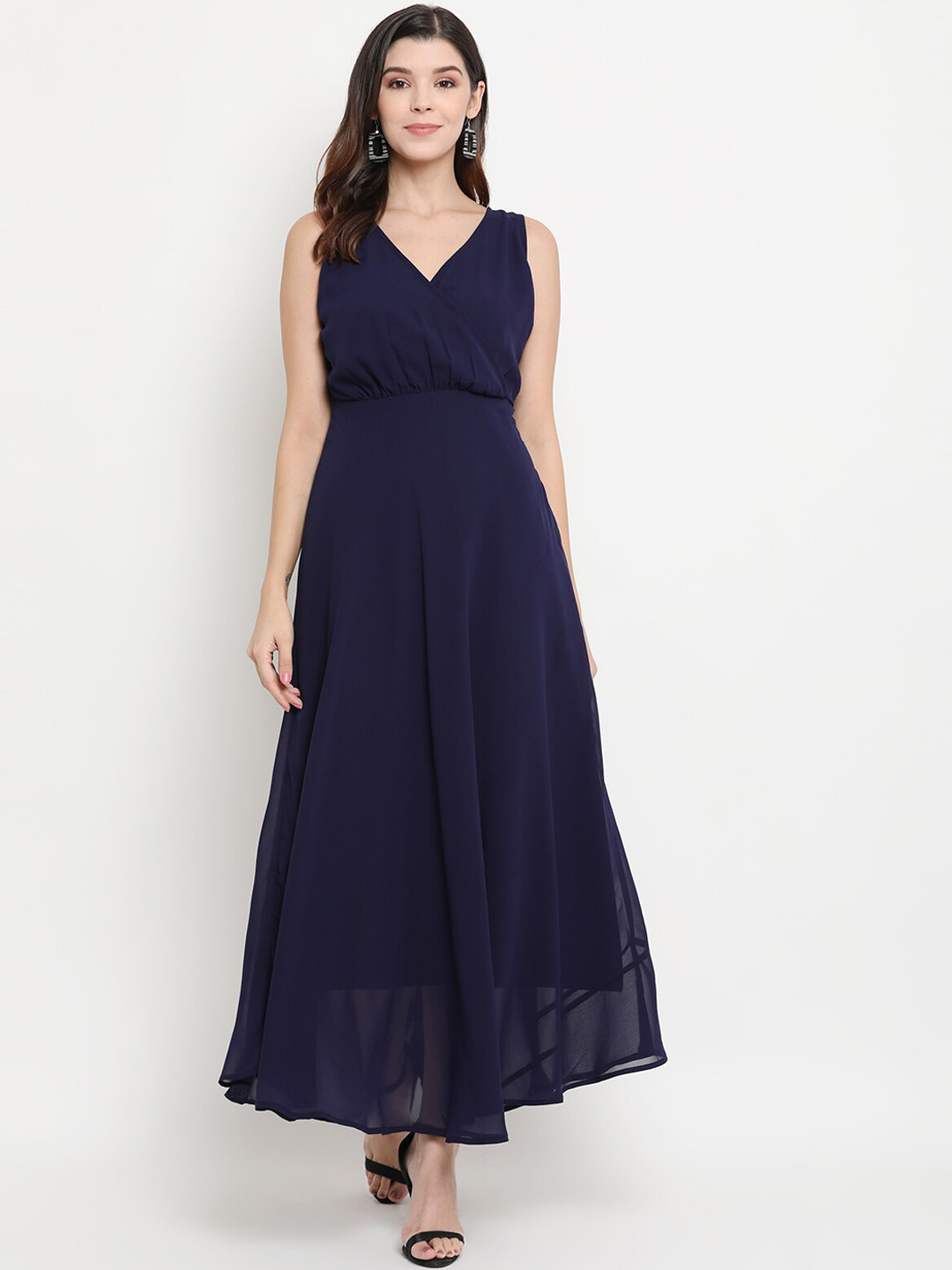 

THREAD MUSTER Women Navy Blue Solid Maxi Dress
