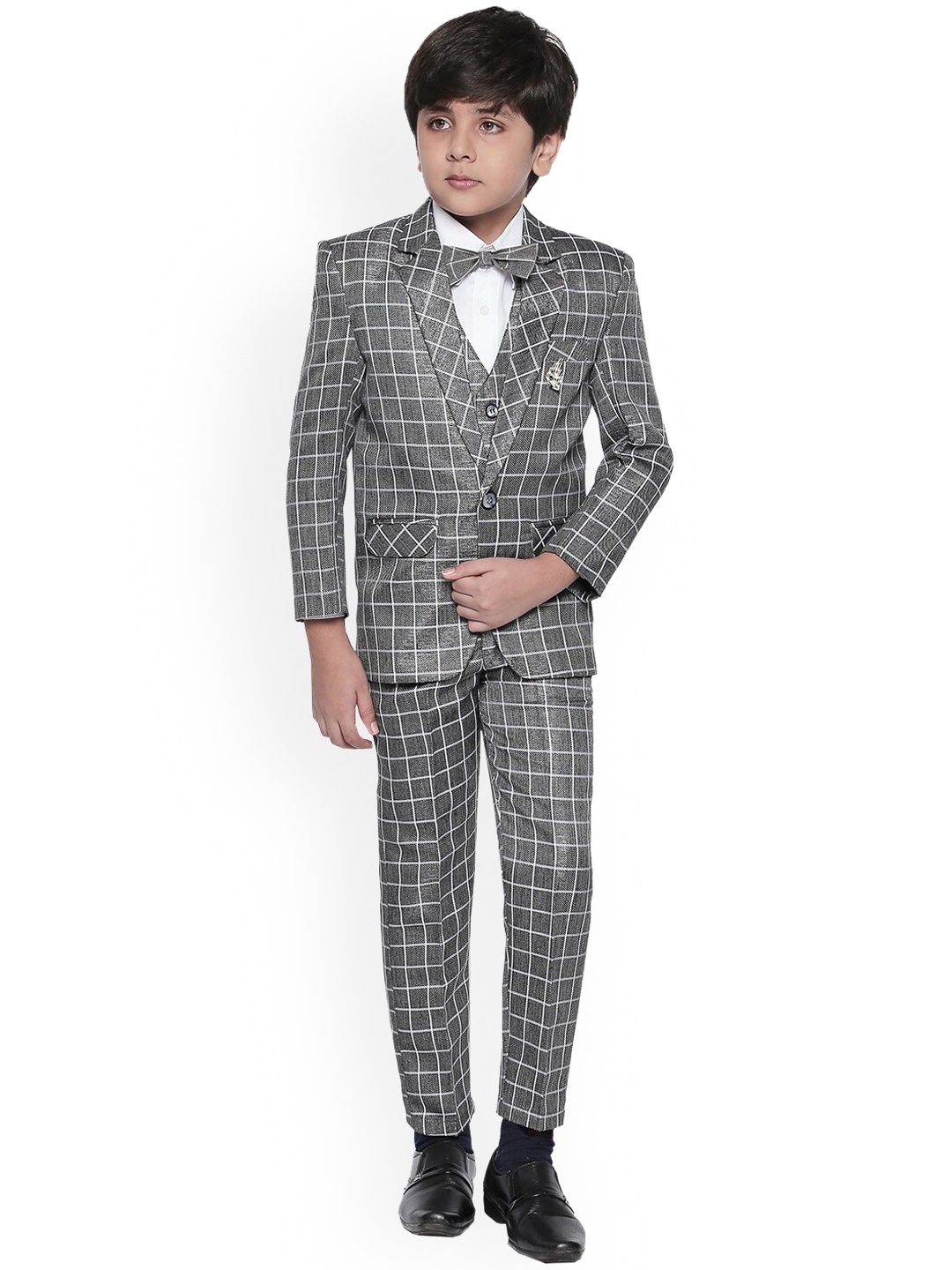 

Jeetethnics Boys Grey & White Checked Party Suit