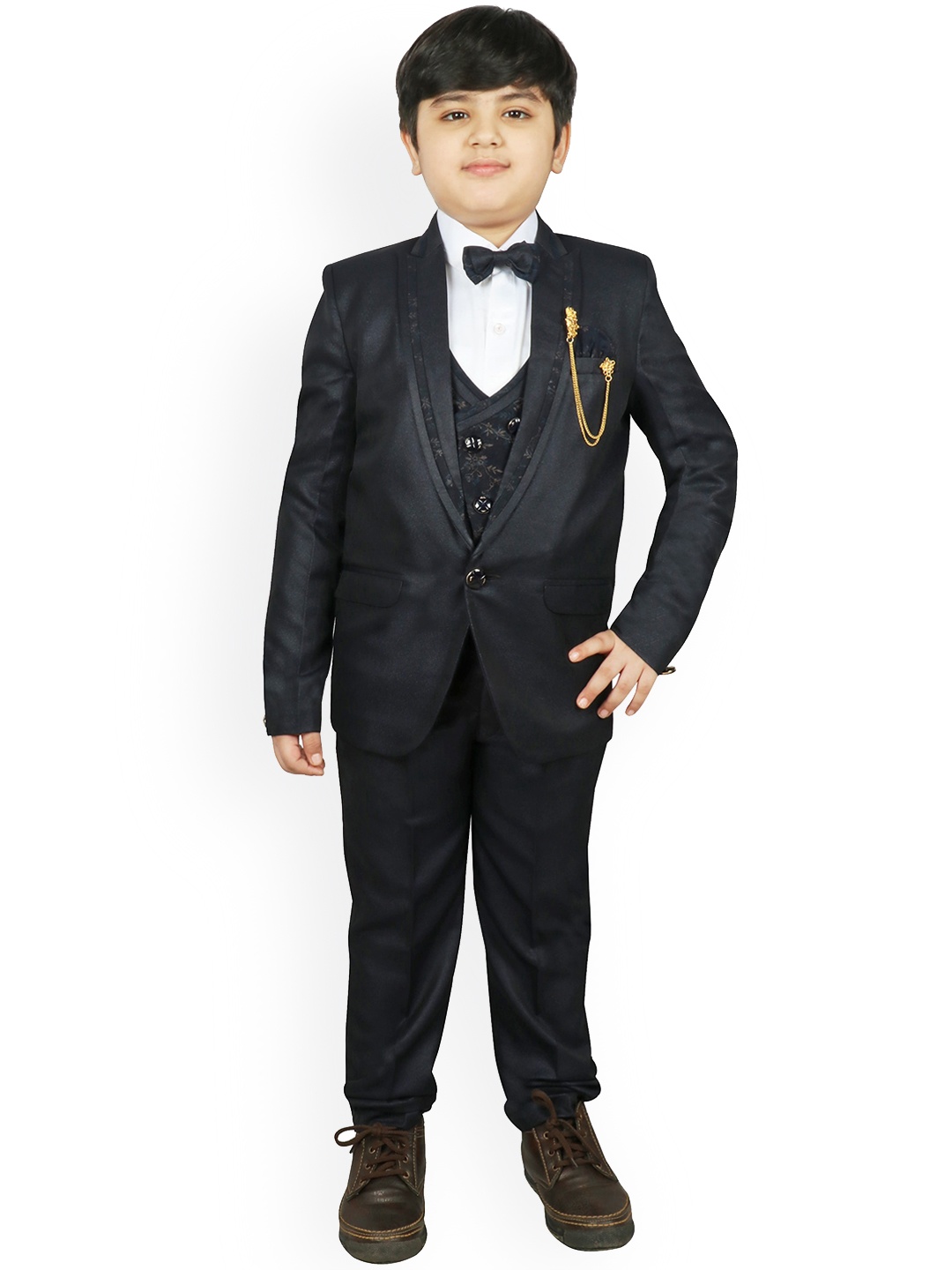 

SG YUVRAJ Boys Navy Blue Solid Partywear Suit Set