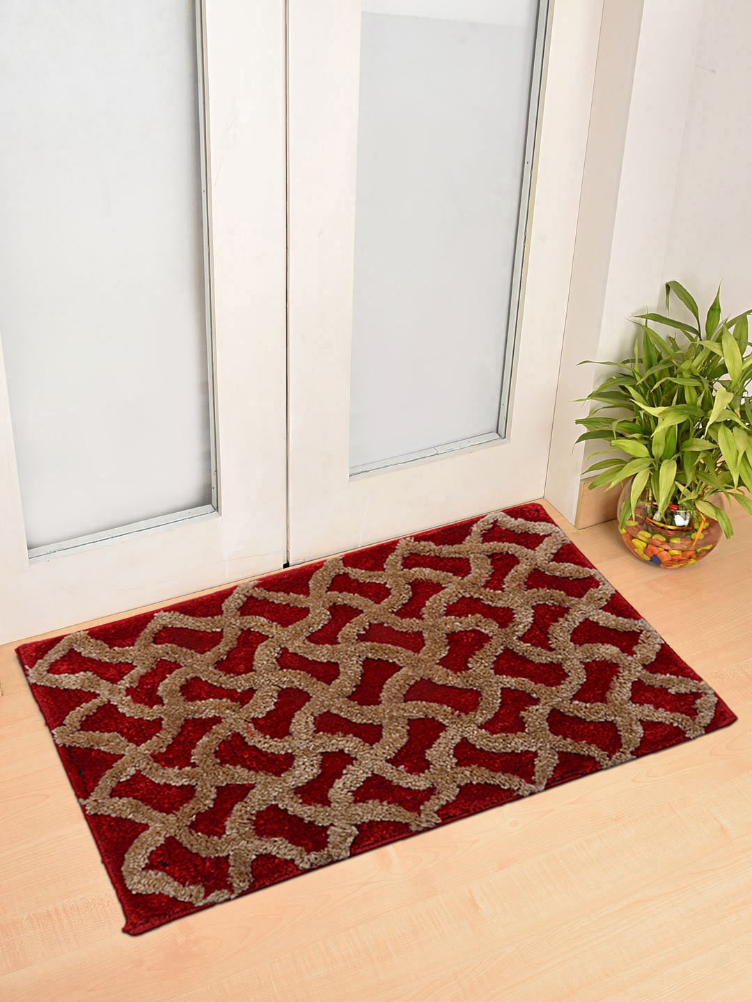 Kuber Industries Set of 3 Printed Anti-Slip Doormats, Maroon