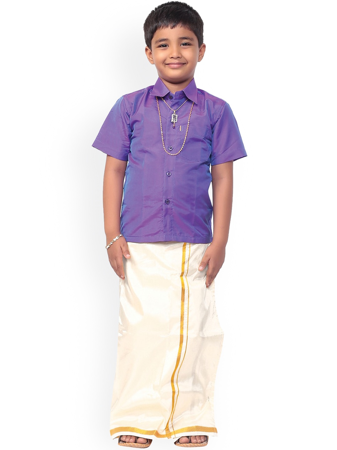 

Thala-thalapathy Boys Violet Solid Shirt and Veshti