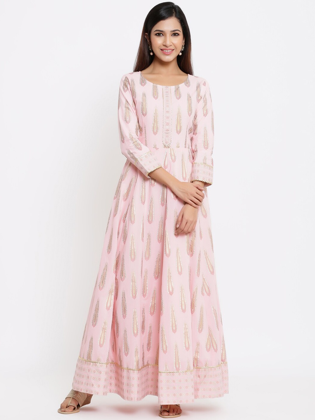 Indian Virasat Women Pink Self Design Ethnic Maxi Dress