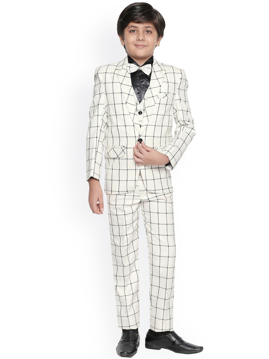 

Jeetethnics Boys White Checked Suit Set
