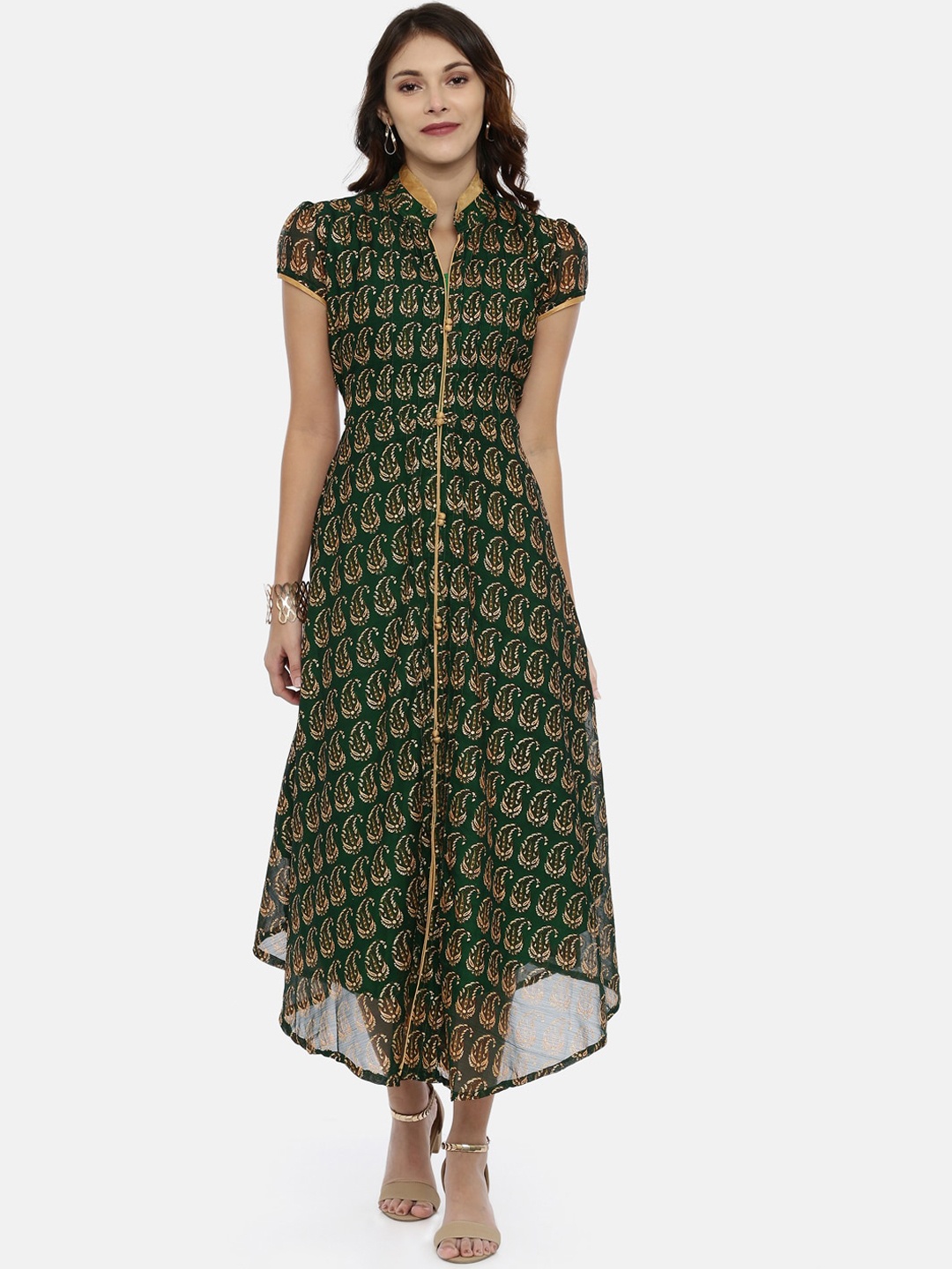 

Souchii Women Green Printed A-Line Dress