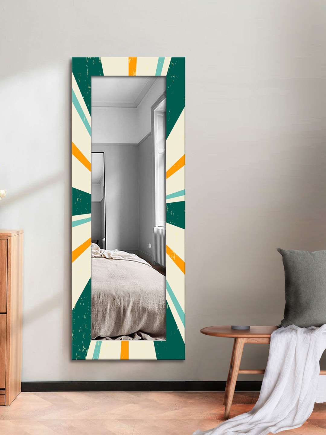 

999Store Green Printed Framed Wall Mirror