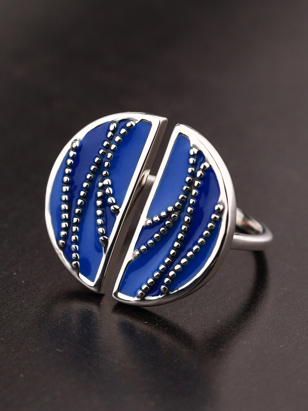 

TALISMAN Rhodium-Plated Silver-Toned & Blue Handcrafted Sustainable Finger Ring