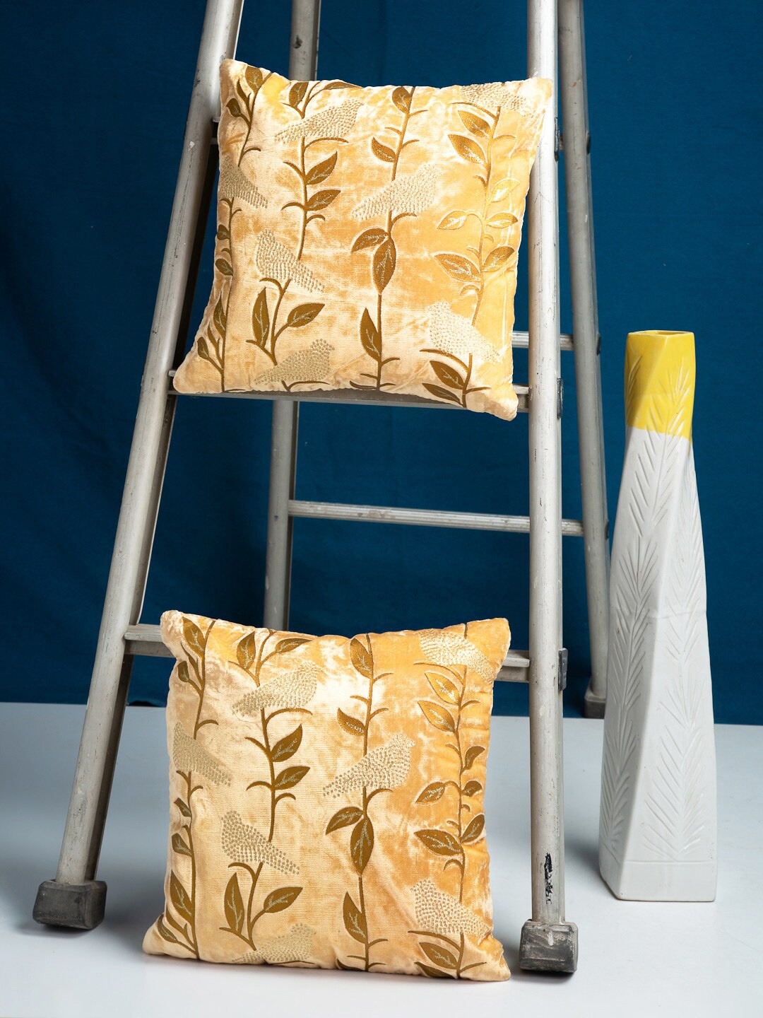 

HOSTA HOMES Yellow Set of 2 Floral Square Cushion Covers