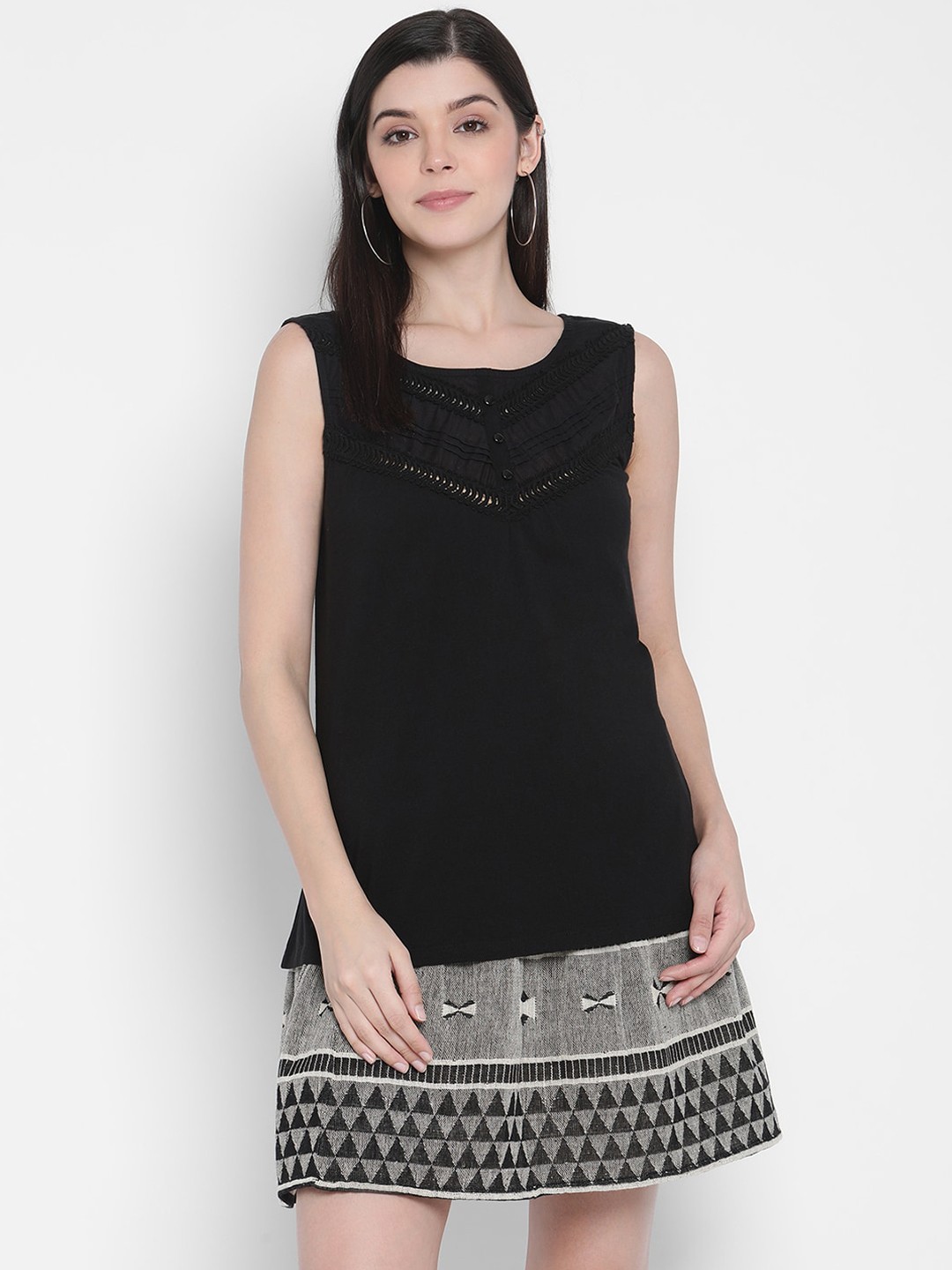 

Porsorte Women Black Solid Cotton Top