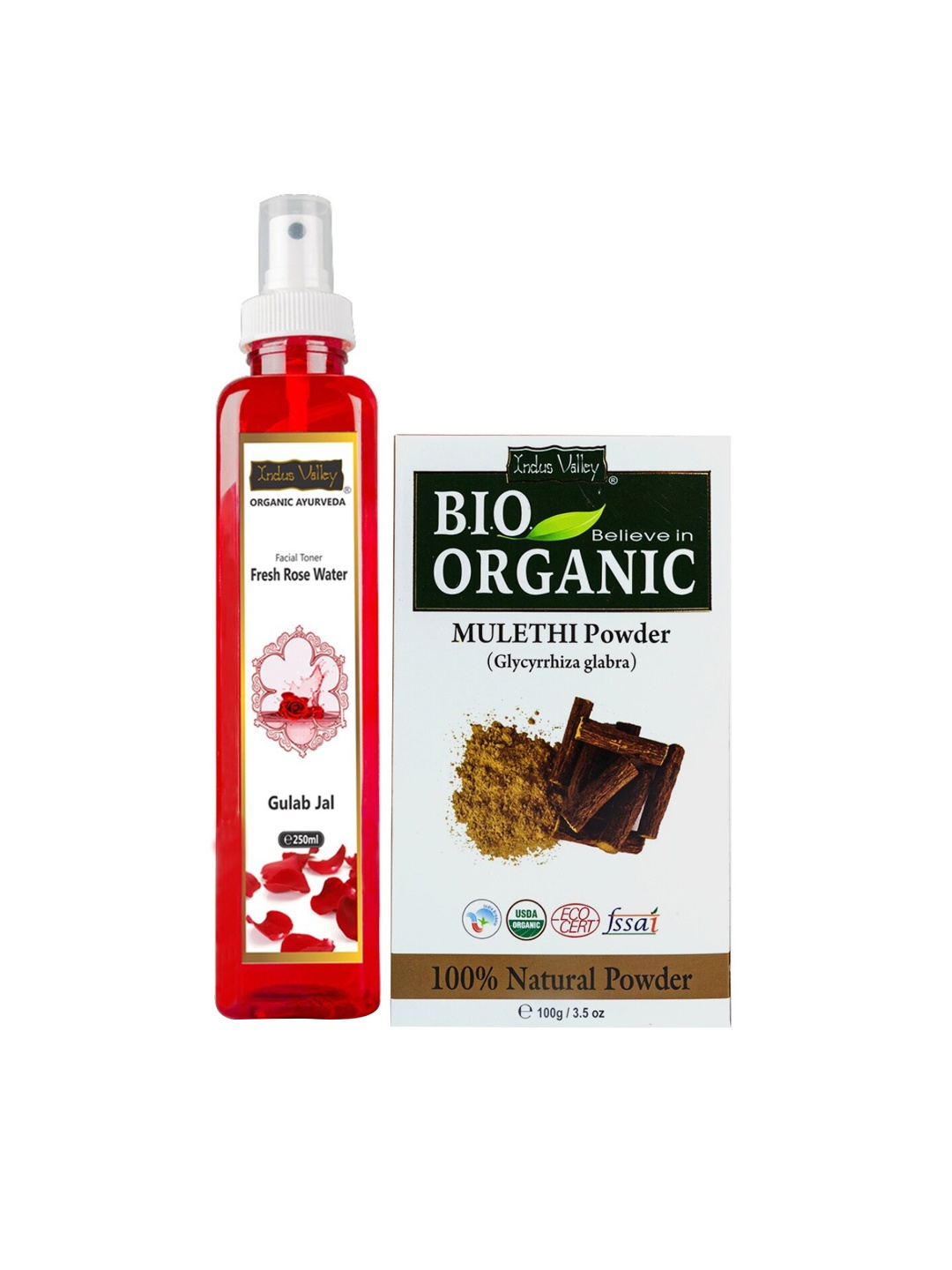 

. Indus Valley Bio Organic Mulethi Powder & Ayurveda Facial Toner Fresh Rose Water, Brown