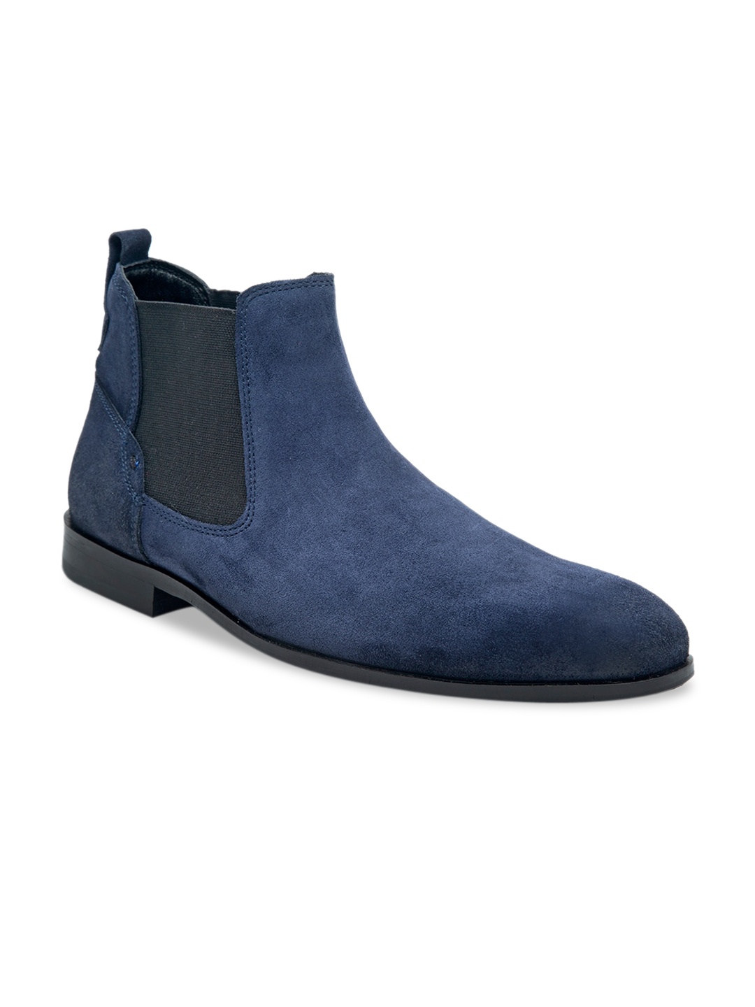 

Teakwood Leathers Men Navy Blue Solid Suede Mid-Top Flat Boots