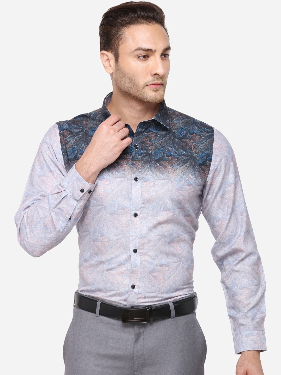 

JB STUDIO Men Grey Slim Fit Printed Casual Shirt