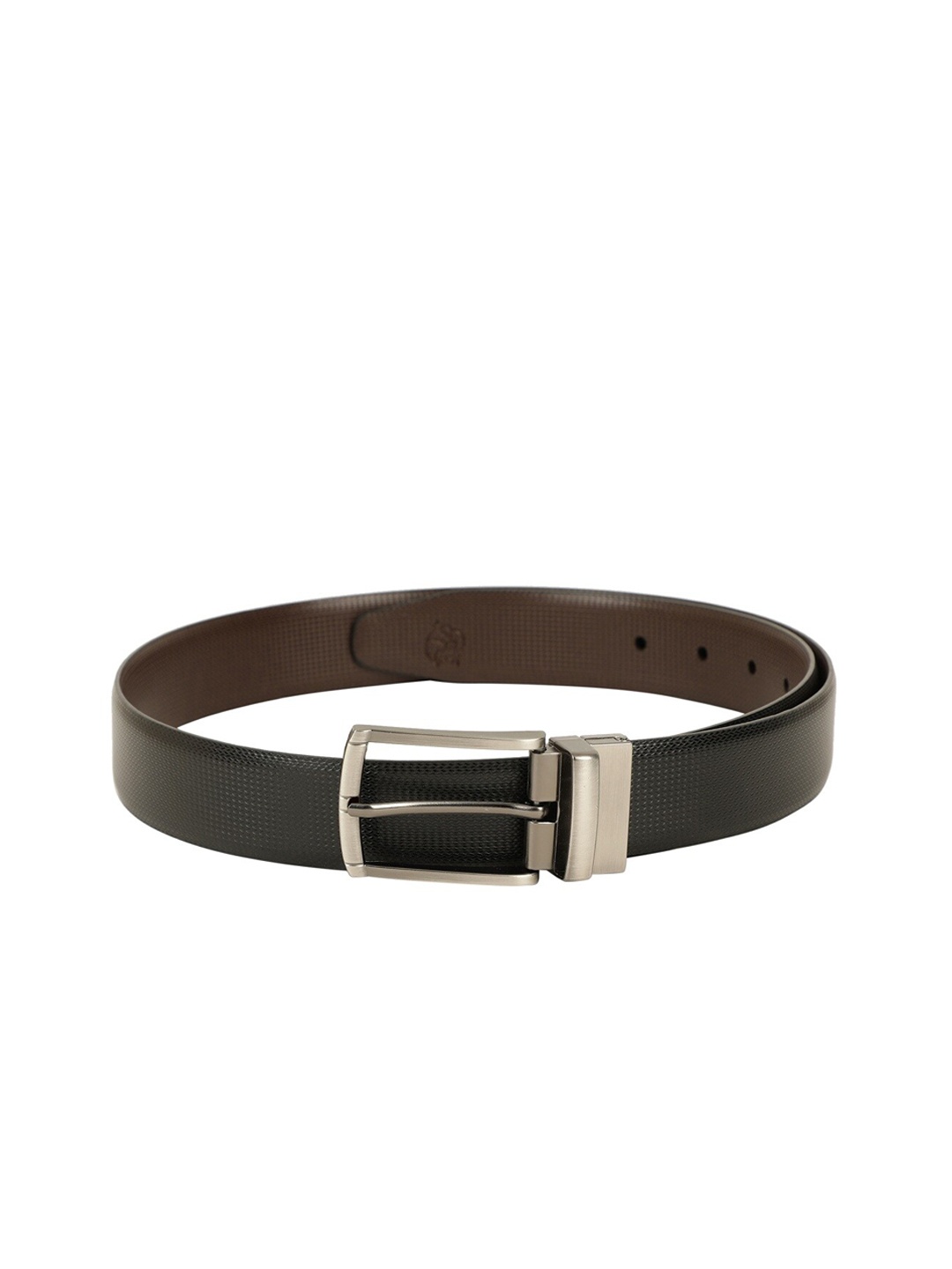 

ZEVORA Men Black & Brown Textured Reversible Belt
