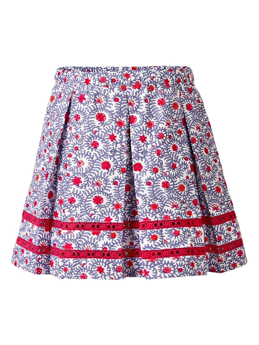 

CACA CINA Girls White & Red Floral Printed Flared Knee-Length Pure Cotton Skirt