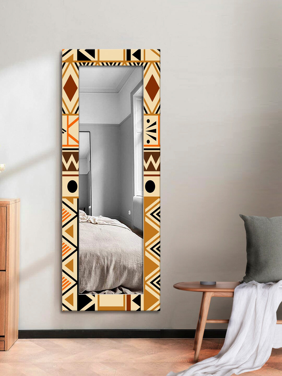 

999Store Beige & Brown Printed Wall Mirror