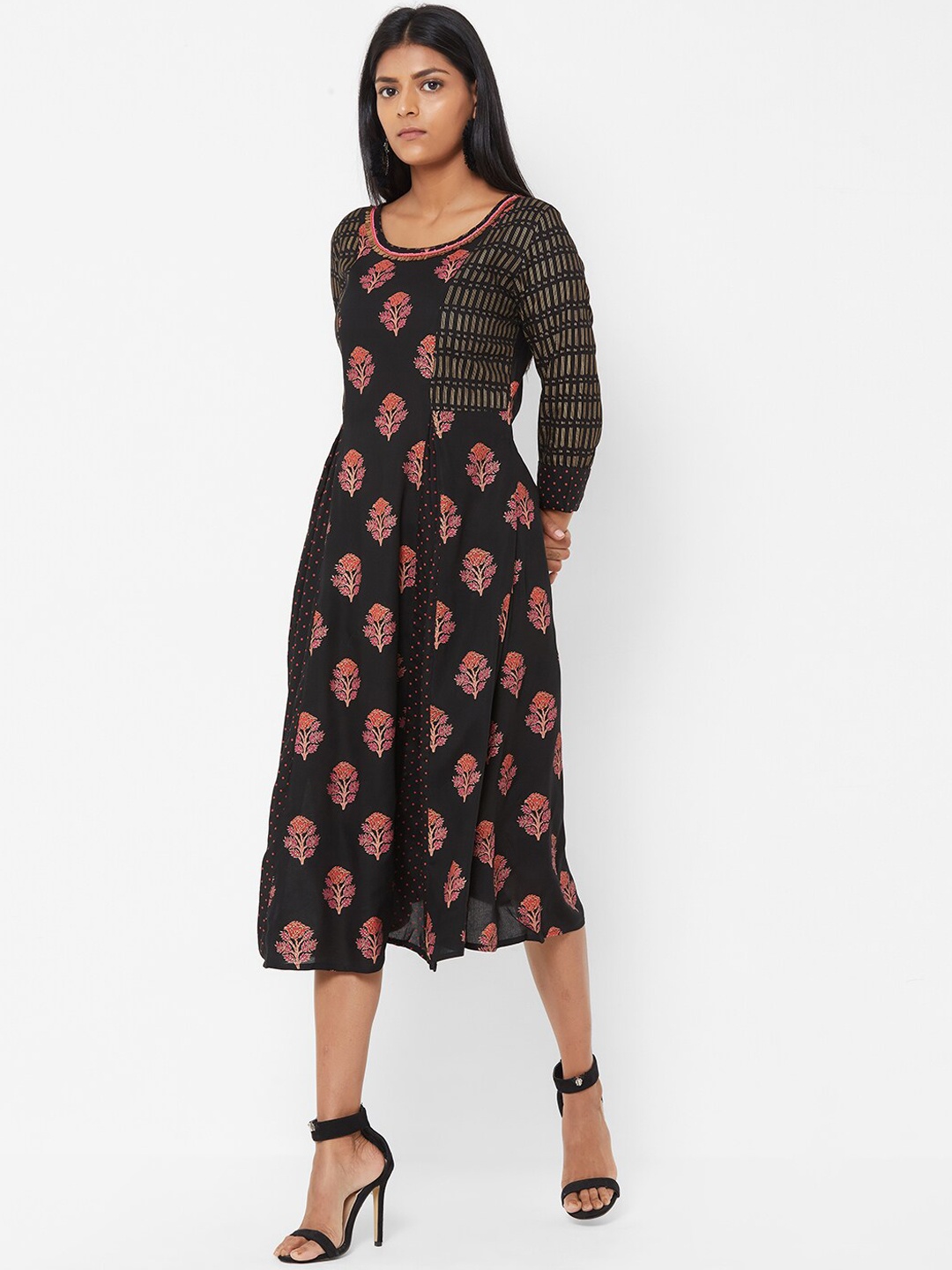 

FASHOR Women Black Printed A-Line Dress