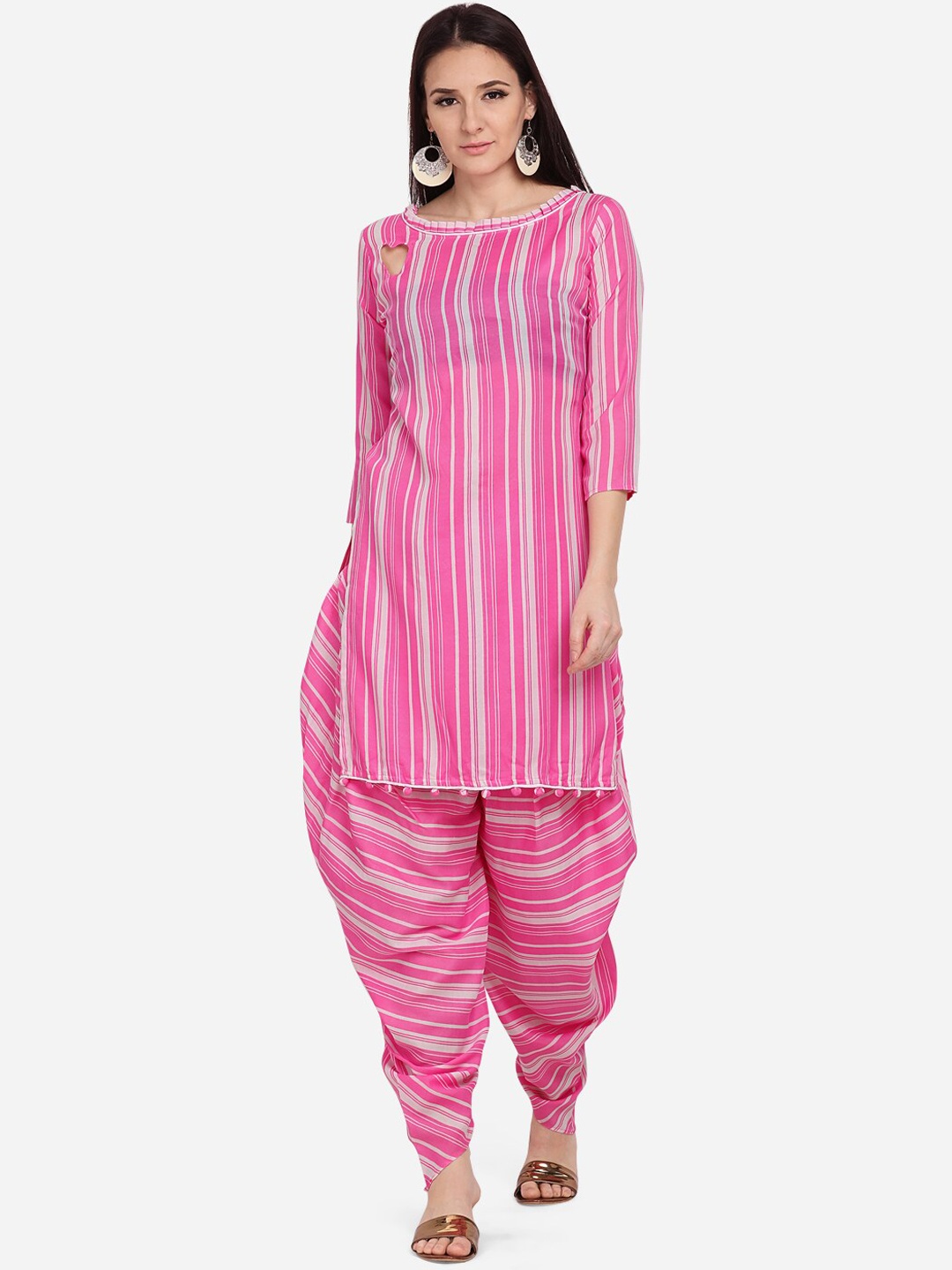 

SHAVYA Pink & White Cotton Blend Unstitched Dress Material