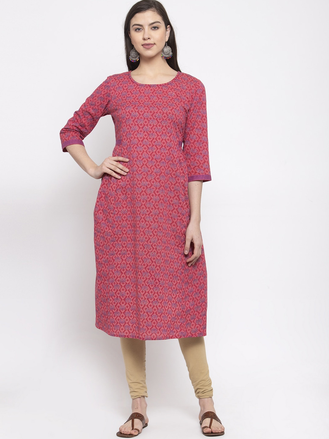 

The Kurta Express Women Pink Printed Straight Kurta