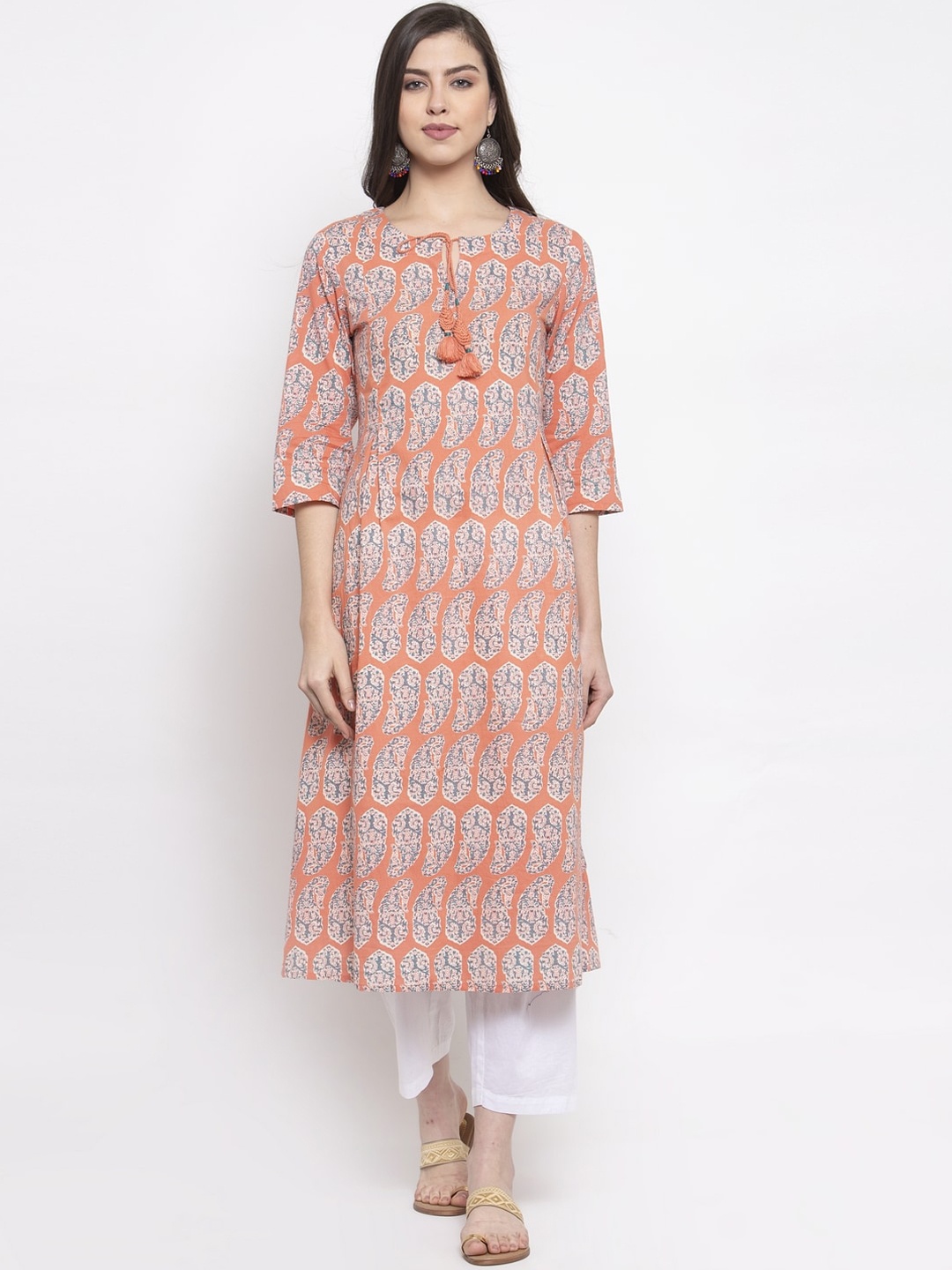 

The Kurta Express Women Peach Printed A-Line Kurta