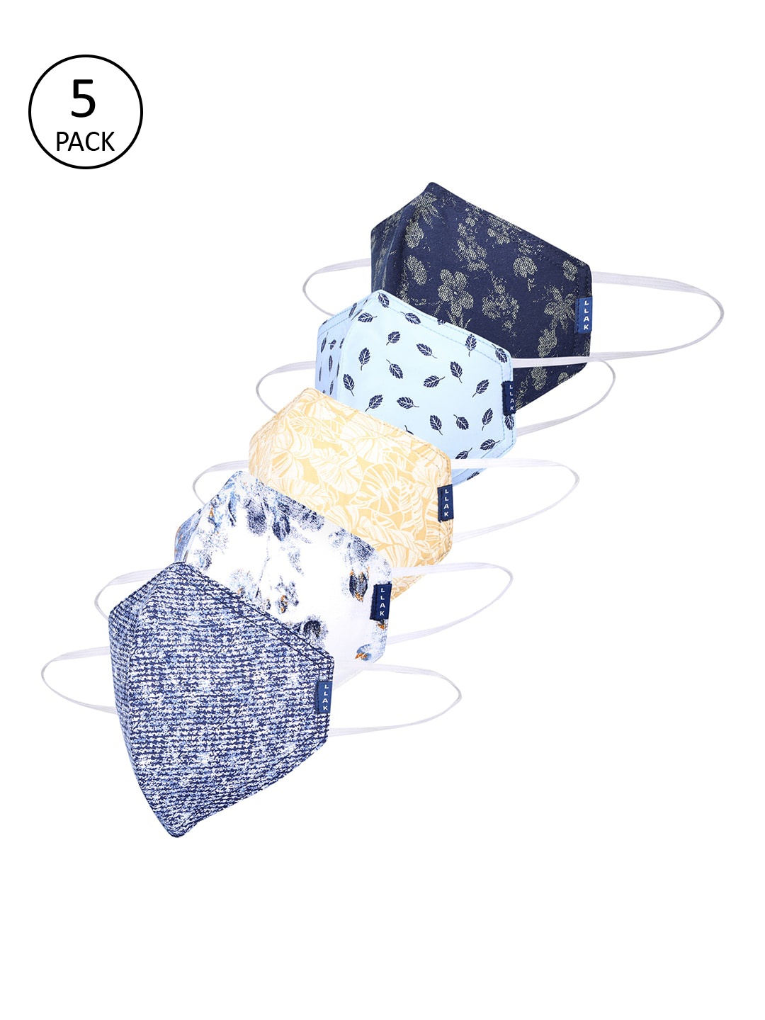 

Llak Jeans Unisex Pack Of 5 3-Ply Printed Reusable Cloth Masks, Blue