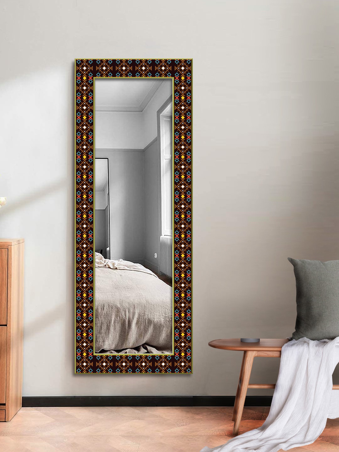 

999Store Brown & Pink Printed MDF Framed Wall Mirror