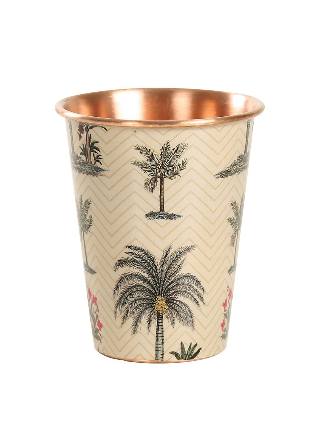 

India Circus by Krsnaa Mehta Chevron Palms Copper Tumbler, Beige