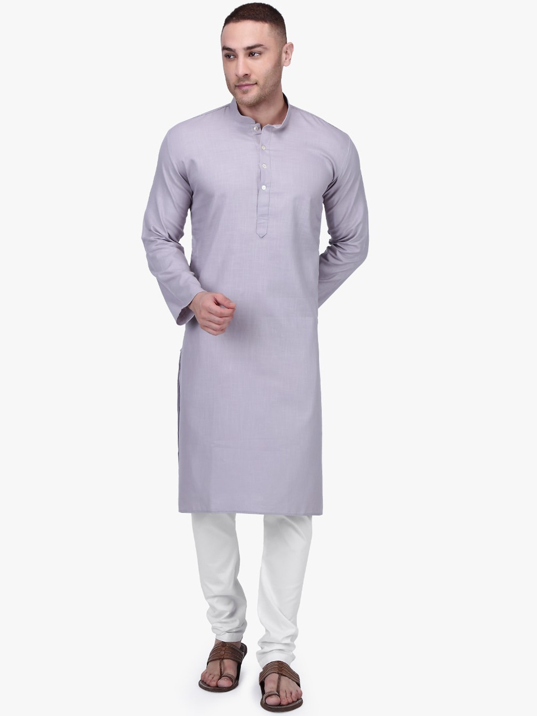 

RAJUBHAI HARGOVINDAS Men Grey & White Solid Kurta with Pyjamas
