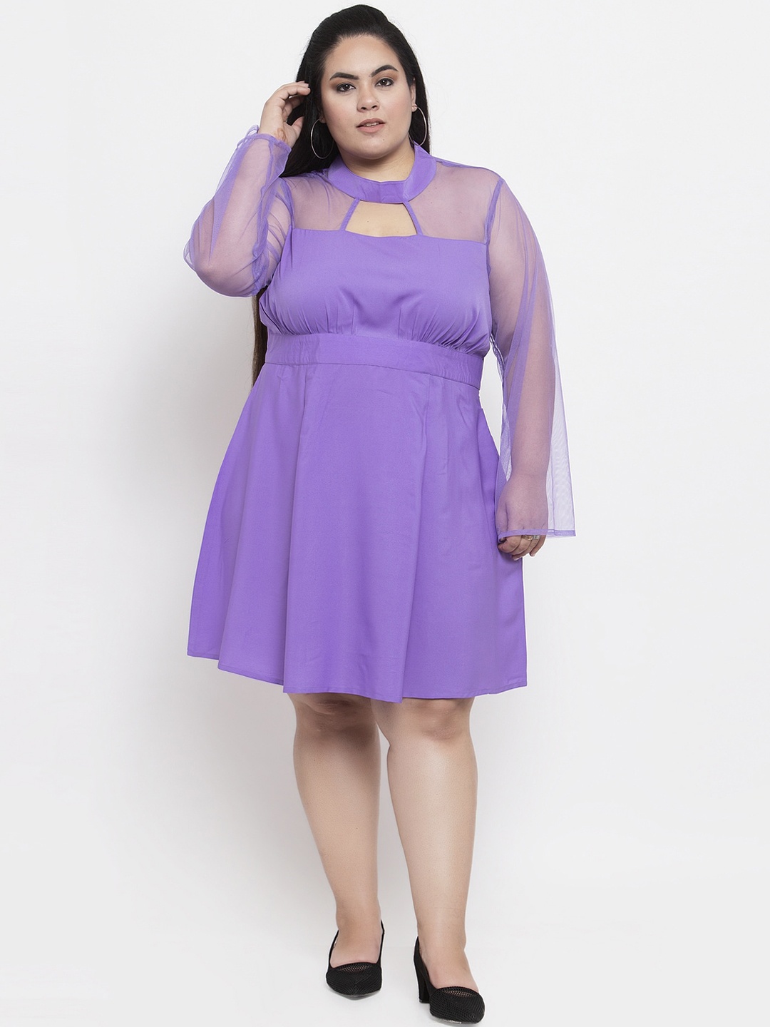 

Flambeur Women Lavender Solid Fit and Flare Dress