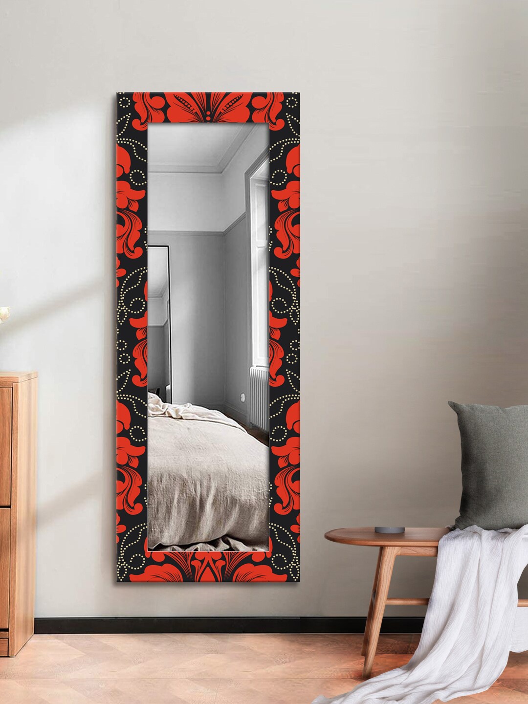 

999Store Red & Black Printed MDF Wall Mirror